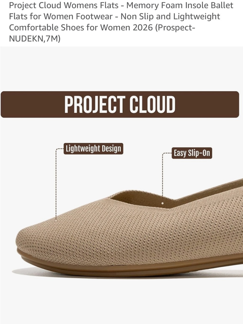 Project Cloud Women's Nude Ballet Flats with Memory Foam Comfort - Picture 3 of 7